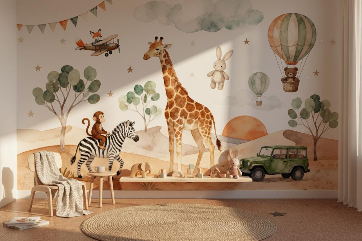 Murale murale d'animaux de des - Baby Nursery Peel And Stick Wallpaper avis et prix